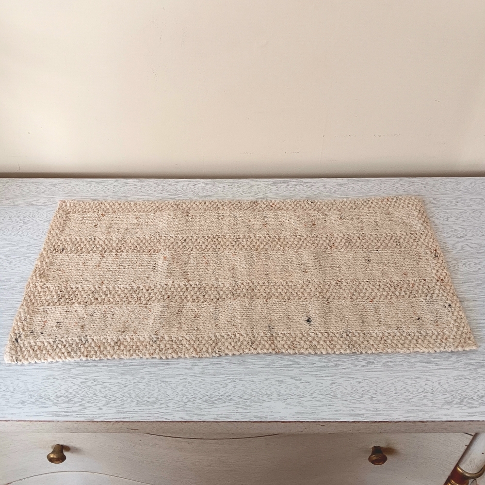 Handmade Handknit Oatmeal Textured Stripe Cotton Blend Short Table Runner - Picture 6 of 8